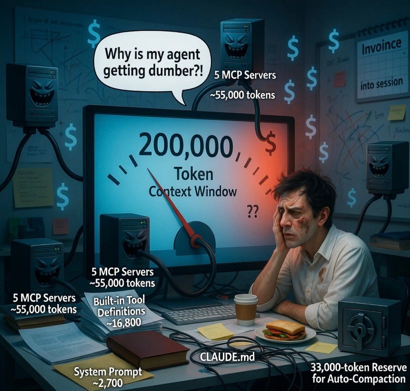 Illustration showing AI tools consuming a limited context window